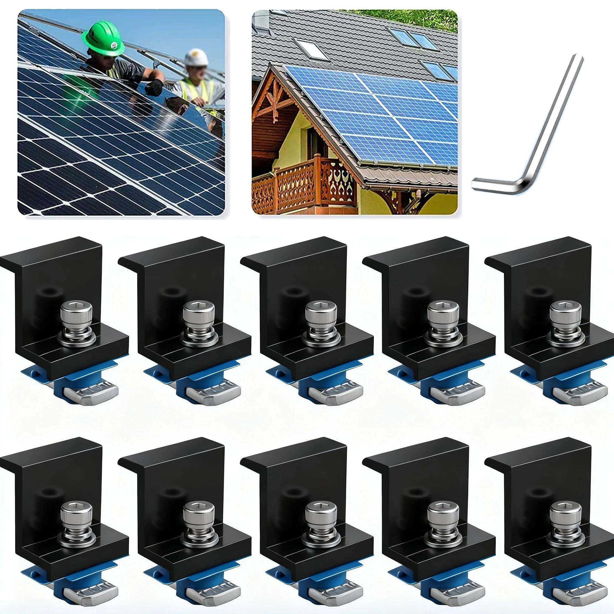 

10pcs Solar Panel End Clamp 30mm/35mm, Aluminum Z Brackets for Solar Panels Solar Mounting Brackets Kit with Nuts Bolts (Black)