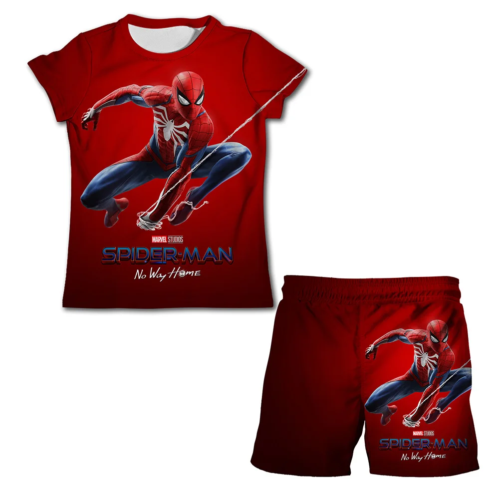 Ensemble deux pièces Marvel Spider Man pour enfants, t-shirt et short de dessin animé MEDk, haut pour garçons, comté, 2024