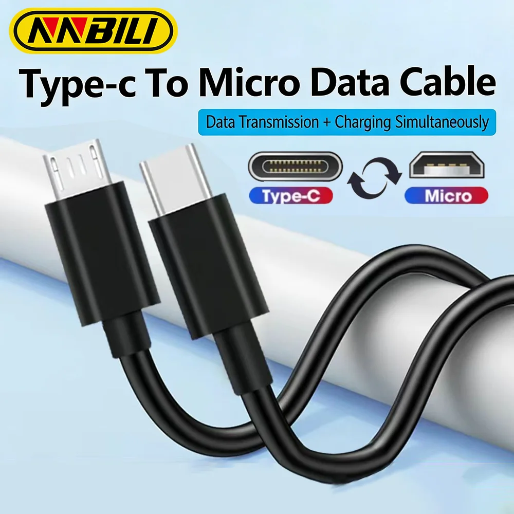 NNBILI Type C to Micro 5V/2.4A Fast Charging 480Mbps Data Transfer OTG Adapter Cable For Samsung S26 Xiaomi Huawei Macbook Pro