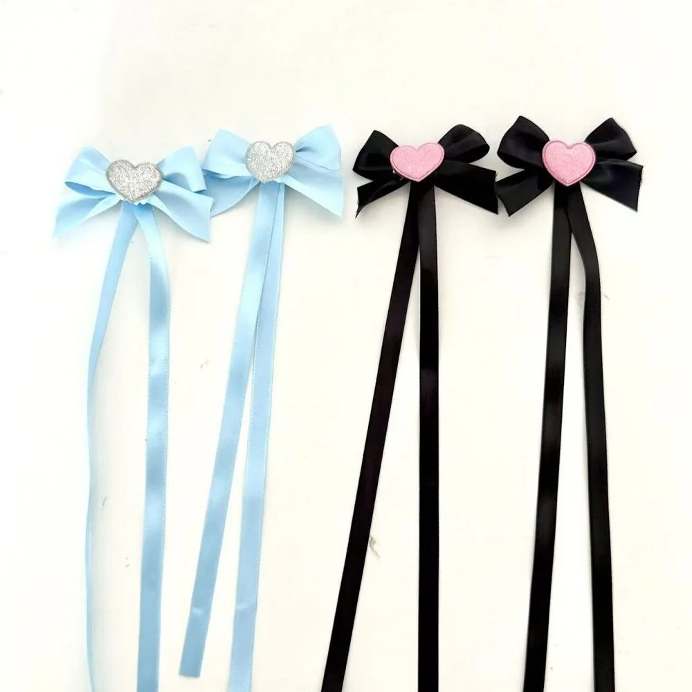 2Pcs/Set Women Bow Long Ribbon Heart Hair Clip Fashion Velvet Hairpin Vintage Barrettes Duckbill Clip Lolita Hair Accessories