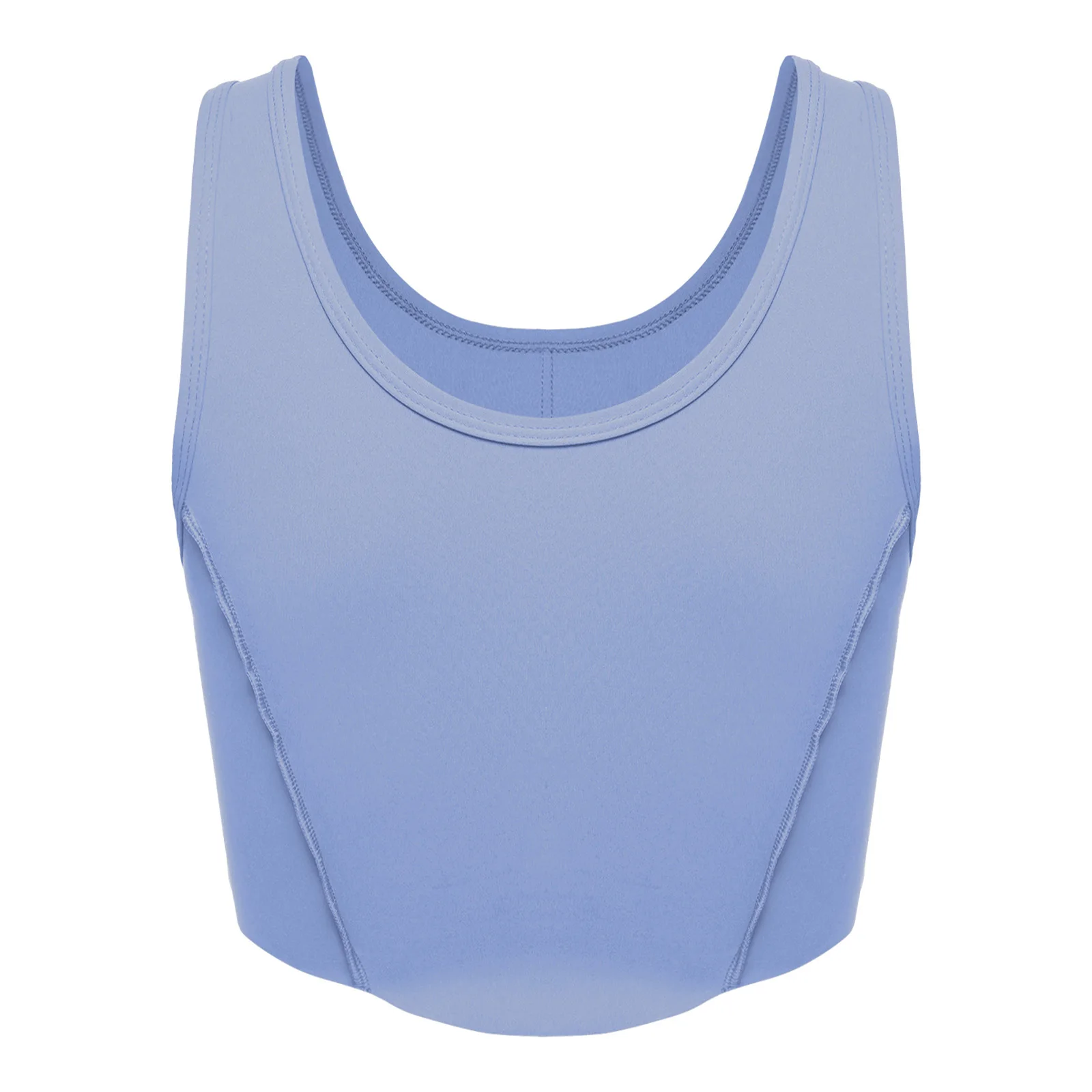 Canottiere da allenamento da donna con orlo curvo, scollo a U, senza maniche, top corto, yoga, sport atletico, pilates, gilet da palestra con pettorali rimovibili