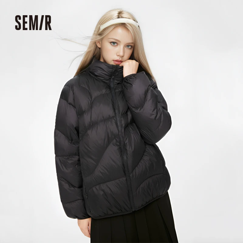 Imagem -05 - Semir para Baixo Jaqueta Feminina Cor Sólida Design Sense 2023 Inverno Novo Três-prova Solta Gola Stand-up Cabolsa Senhoras All-match