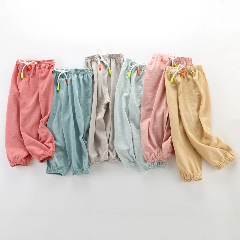 Baby Summer Candy Color Anti-Mosquito Pants Boy Girl Soft Bamboo Cotton Tie Bloomers Loose Pants Kids Spring Harem Pants