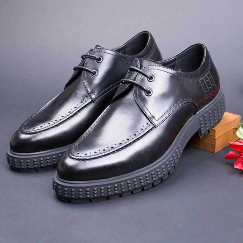 

2023 New Spring and Autumn New Men Business Dress Shoes British Cowhide Platform Shoes