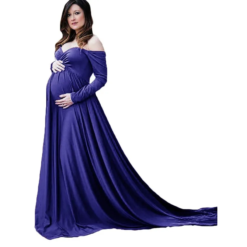 sexy maternity dresses Thigh-high Slit Off-the-shoulder Dress Baby Shower. Mqtime Two Maternity Dresses For