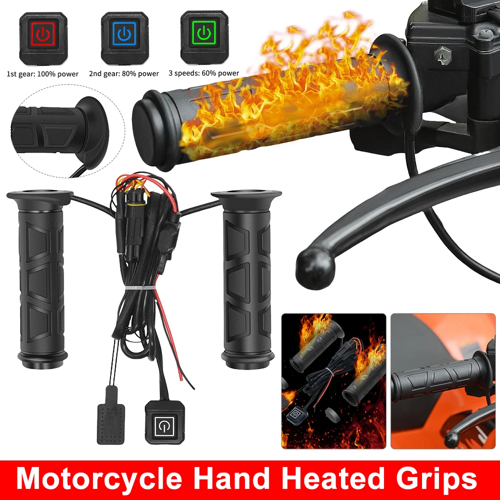 DC 12V ATV Motorcycle Hand Heated Grips 3 Modes Adjust Temperature Hot Handlebar Anti Vibration Anti Slip Fast Heating Handgrips