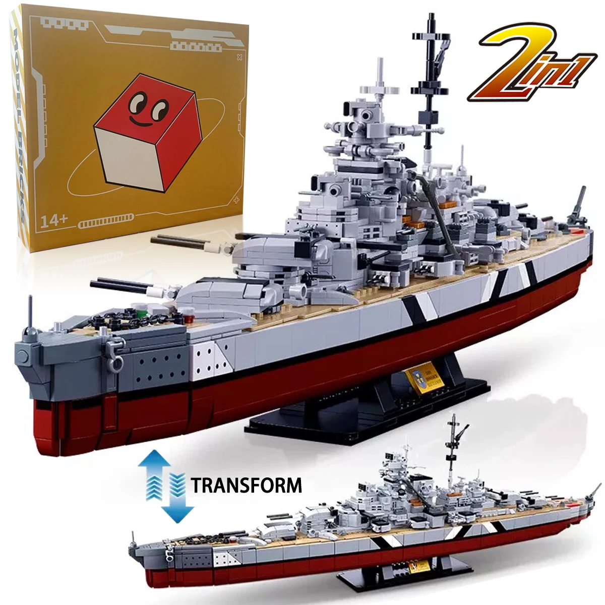 

1849 шт. 2 в 1 KMS бисмарк линкор строительные блоки модель корабля кирпичи WW2 военные военные корабли детские игрушки
