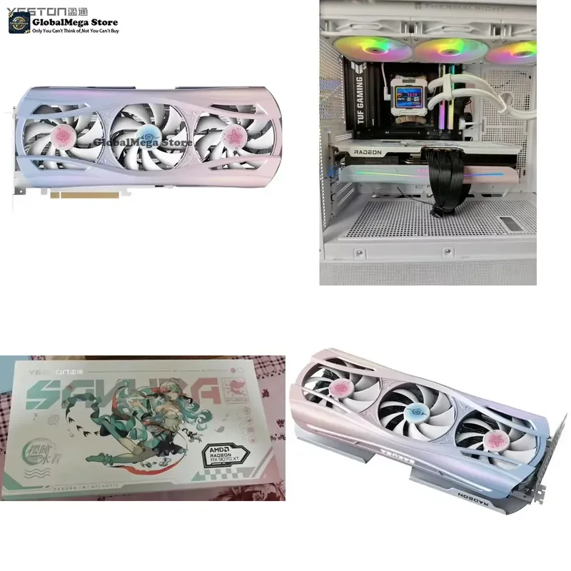 Yeston Sakura Sugar Atlantis Radeon RX 9070 XT 16G GDDR6 OC Graphics Card Gaming Video Card Anime Characters Gaming Desktop