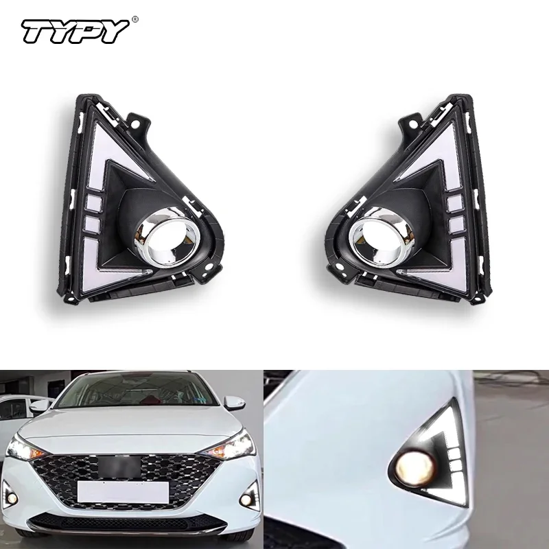 

TYPY 2PCS Car LED Daytime Running Light For Hyundai Accent Solaris 2020-2022Relay DRL Fog Lamp Decoration Yellow Turn Signal