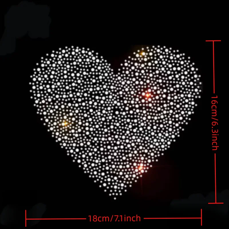 

2PC/Lot Heart Shaped Rhinestone Transfer Patches Iron-On Crystal Motifs Hot Fix Design Patches for DIY Clothing Accessories