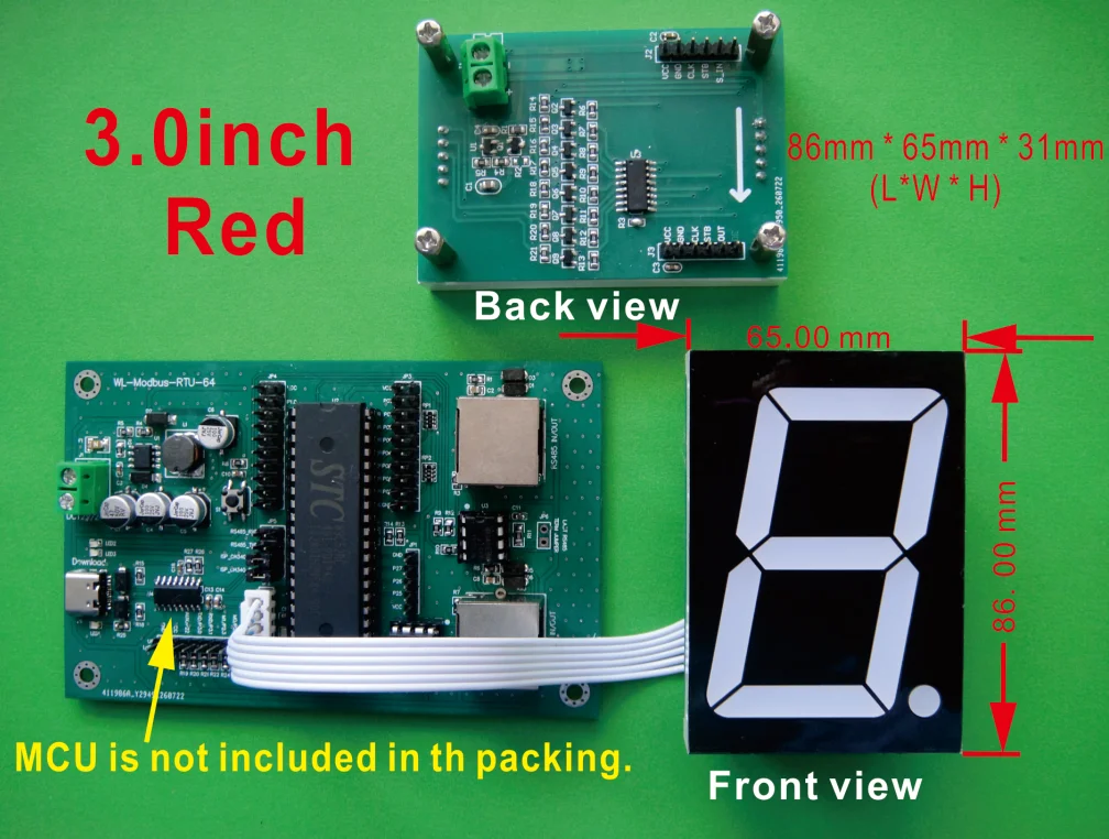 Large Size 3-Inch High-Brightness Red 7-Segment LED Display with On-Board Driver for DIYers and Project Makers