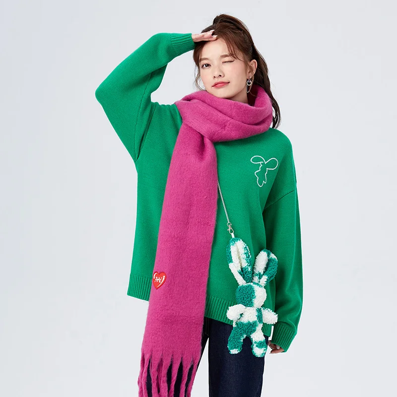 Semir Sweater Women Rabbit Embroidered Playful Loose Style Winter Trendy Off-Shoulder Pullover