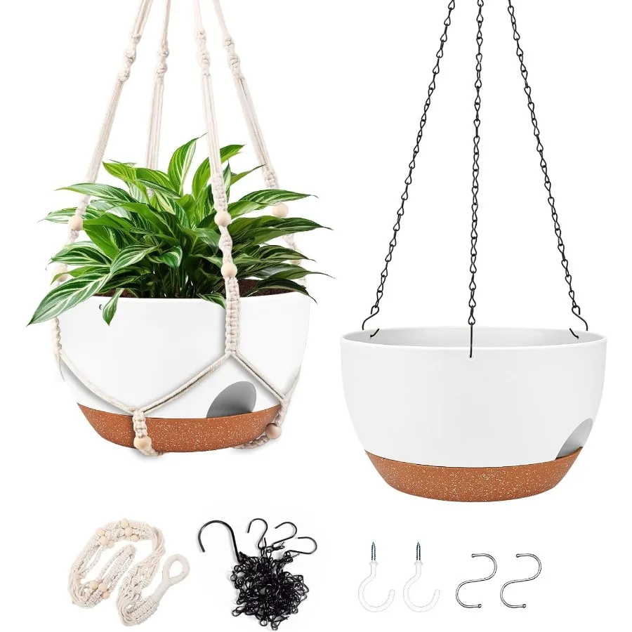 

Hanging Planters for Outdoor and Indoor Plants 2 Pack 12 Inch SelfWatering Hanging Baskets with DualStyle Plant Hangers in Whit