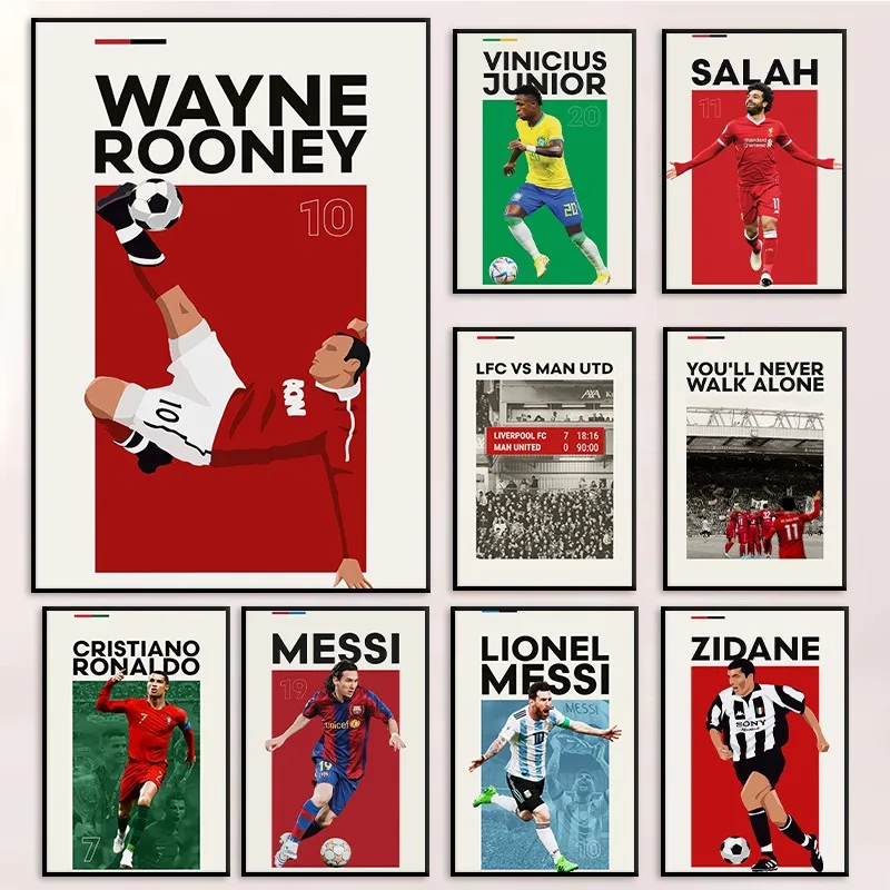 Modern Minimalist Soccer Player Portrait Poster R-ronaldo Messi Salah Zidane Canvas Painting Wall Art for Living Room Home Decor