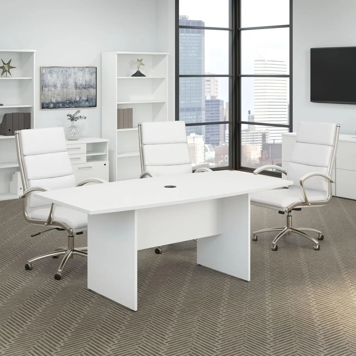 72-Inch Boat-Shaped Conference Table White Maximum Weight Recommendation 200 Pounds