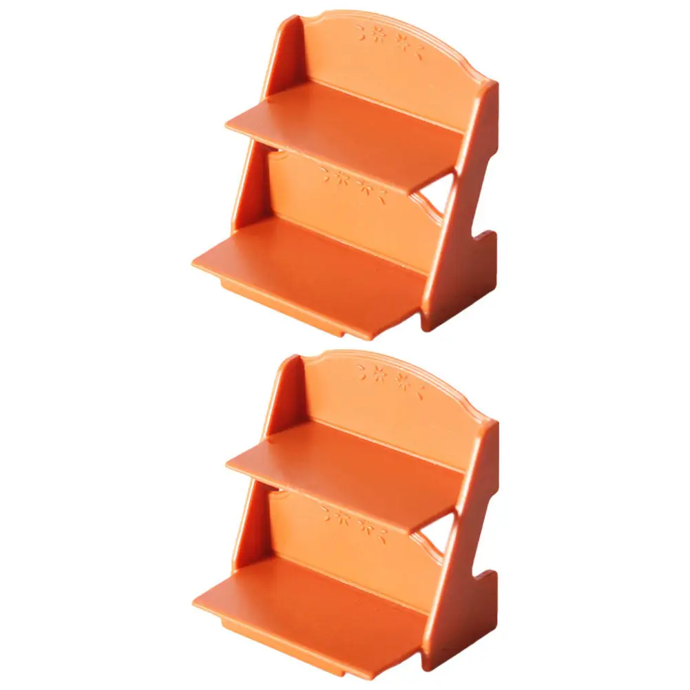 

2Pcs Miniature Double-Tier Shelf Flower Stand Mini House Furniture PP Material Fine Workmanship Great for Displaying Potted
