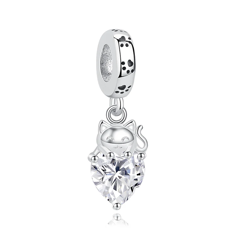 Original 925 Sterling Silber Charms Liebes-Tiermotiv Hund Katze Pfotenabdruck Anhänger Perlen Passend für Marken-Armbänder Halsketten Damen DIY Schmuck
