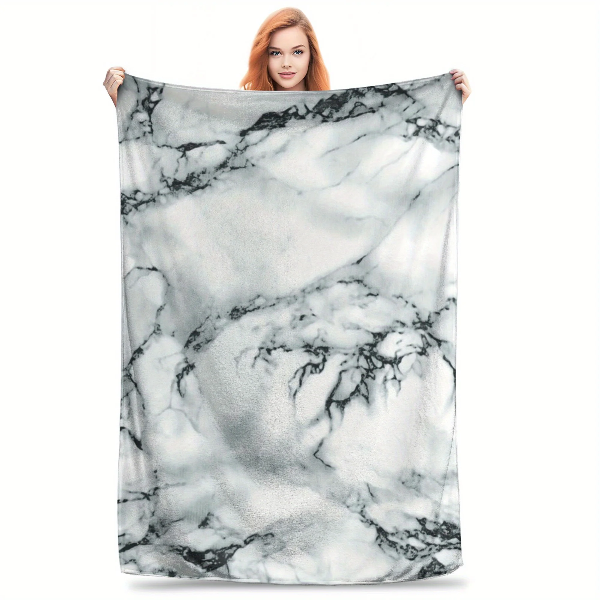 Crystal Cloud Flannel Throw Blanket Soft White Marble Design All Season Cozy Comfort for Modern Decor Gift