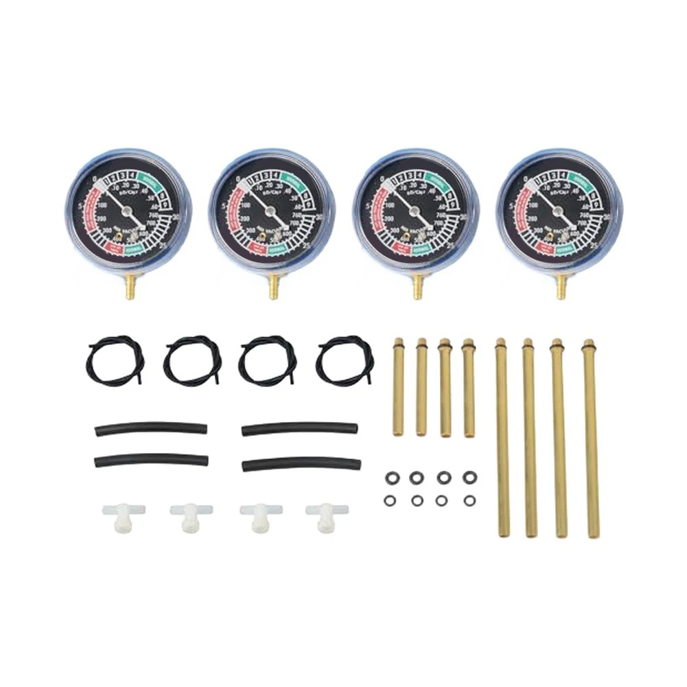 Vacuum Gauge Set for Carb Synchronization Featuring Bench-Mounted Metal Base and Compatibility with Standard Adapters
