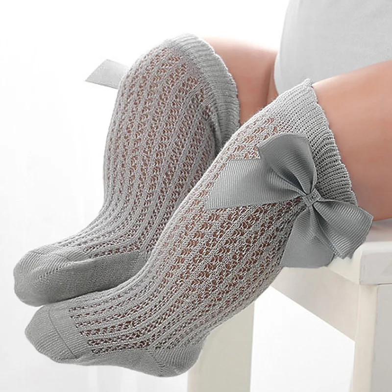 New Summer Baby Girl Socks Mesh Thin Big Bow Infant Long Knee High Sock Cotton Newborn Socks for Girls Age 0 to 3 Years