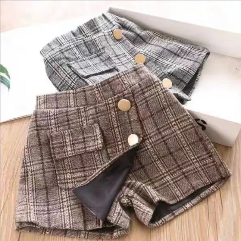 Girls Plaid Woolen Skirt 2022 Winter Autumn Baby Girl Princess Skirt Kids Plaid Tweed Plush Skirt 4-14 Years Tennis Skirt