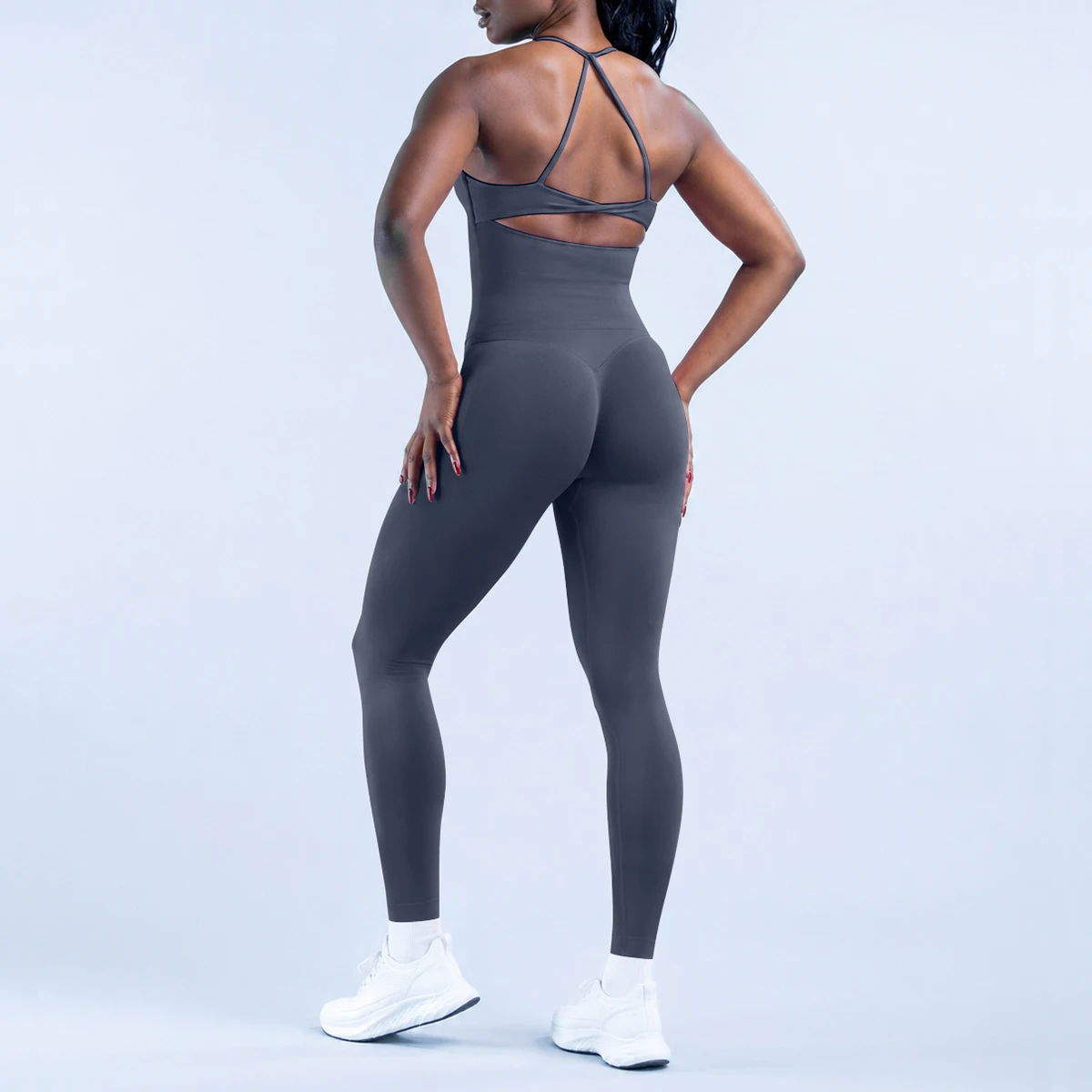 Women Cross Straps Sports Top & High Waist Long Pants 2Pcs S