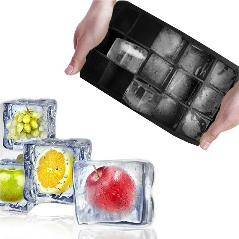 15 Grid Silicone Ice Cube Maker Easy-Release Square Shape Ice Cube Trays Molds Kitchen Bar Pub Wine Ice Blocks Maker Mould Tools