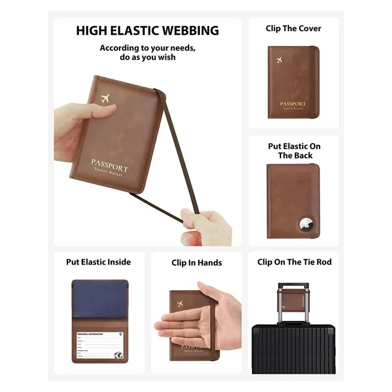 ABRT-Passport Holder With RFID Blocking For Airtag, Slim PU Leather Passport Wallet Cover Case, Anti-Lost Travel Accessories view 3
