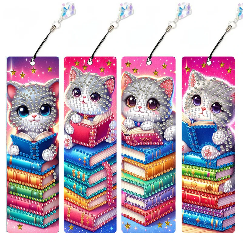 4Pcs Special Shape Animal Diamond Painting Bookmarks with Pendant DIY Diamond Art Bookmarks Kits Gift for Reader Crafts Lovers