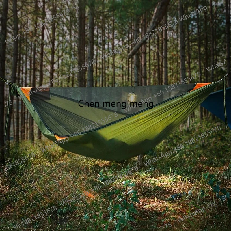 Outdoor Camping Hammock with Mosquito Net: Extra-Large Ridge Rope + Anti-Rollover, Bushcraft Quick-Open Mosquito-Proof