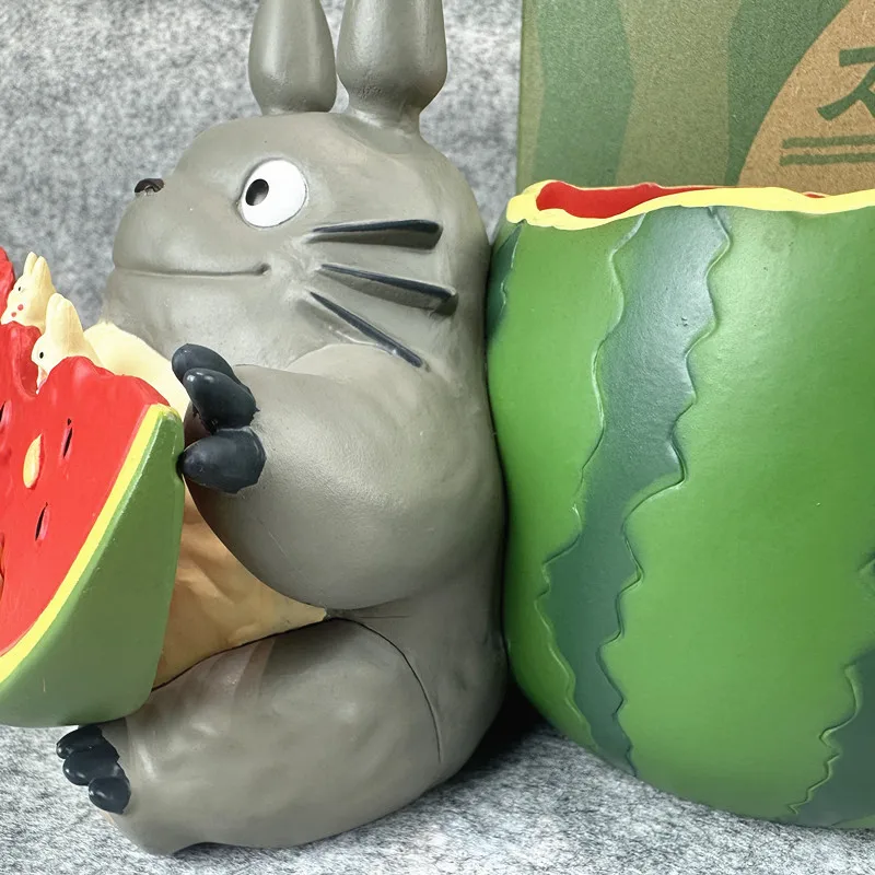 Mini Cute Totoro Watermelon Shaped Anime Figure Desktop Storage Collectible Doll Home Window Sill Decor Plant Pot Model Toy Gift