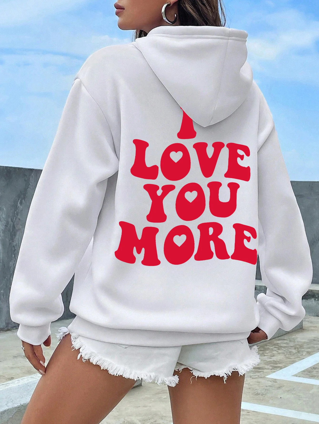 

Женская толстовка с капюшоном I Love You More Red, Повседневная Свободная Толстовка с капюшоном, Корейская толстовка большого размера, Уличная Повседневная Спортивная одежда для женщин