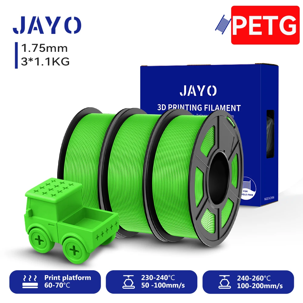 JAYO PETG/High Speed Matte PETG 3D Printing Filament 1.75MM Mix-Kleuren & Geen bubbels & Niet giftig Voor 3D Printer & Pen 3Rolls