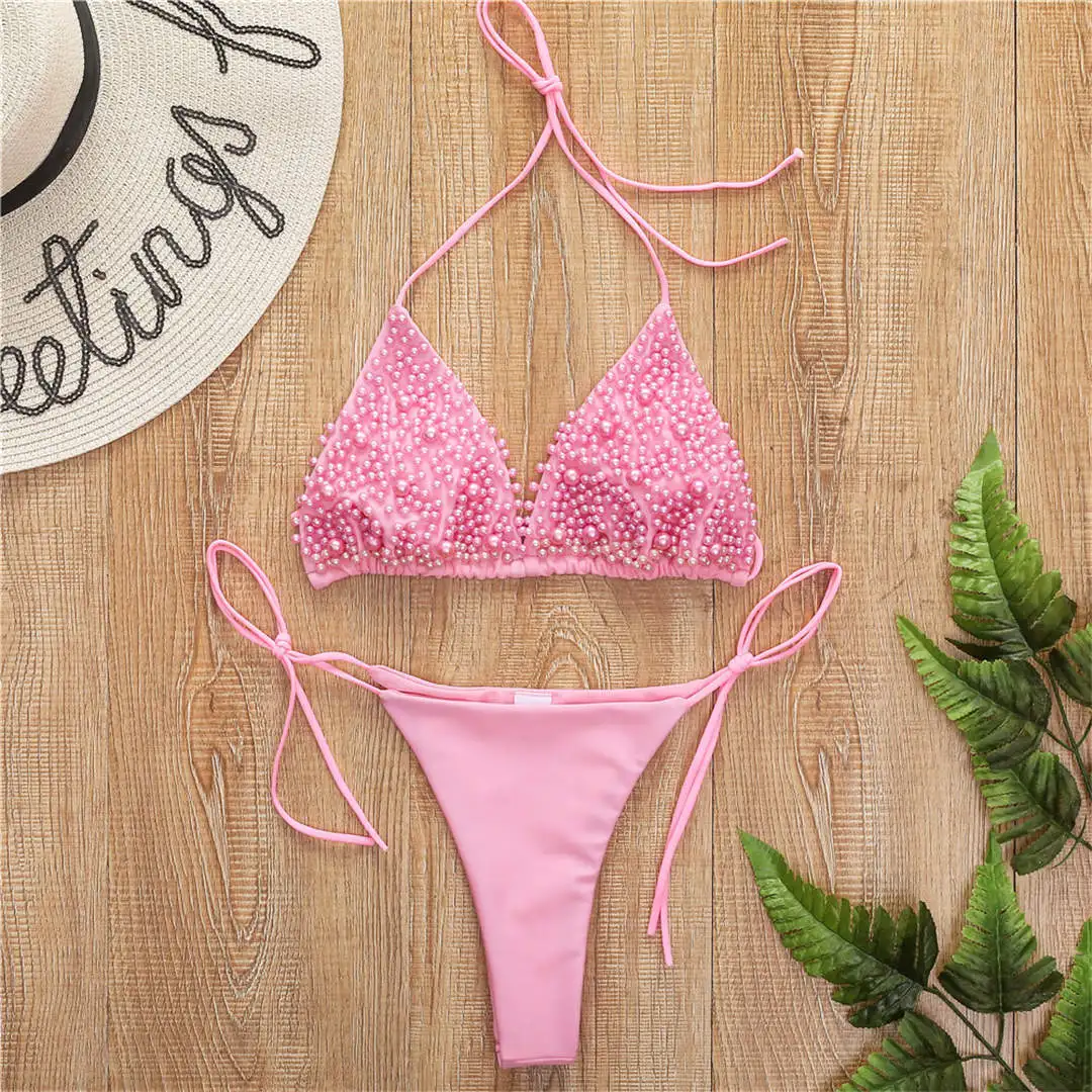 Sexy Neckholder-Mini-Bikini, Damen-Badeanzug, zweiteiliger Bikini-Set, luxuriöser Perlen-Badeanzug, Badebekleidung für Damen, V2090 – Detail 25