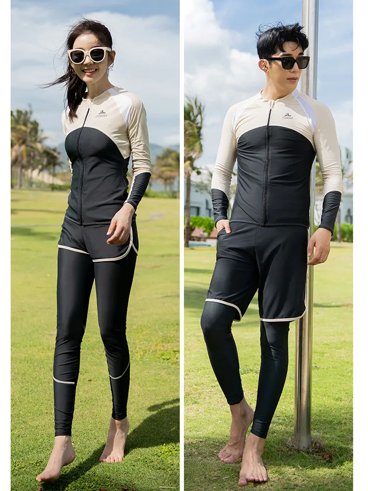 Women\'s 5pcs/set Men\'s 3pcs Full Body Wetsuit Surfing Diving Suit Scuba Dive Skin Rash Guards Long Sleeve Zip Quick Dry Sunsuit