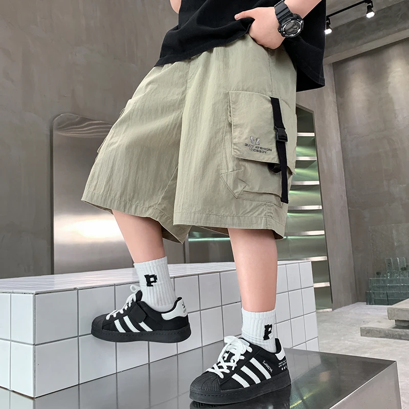 Thin Style Kids Casual Breathable Cargo Shorts for Tweens Boy New Summer Knee Length Shorts Pants with Pocket Child Age 5-14 Y