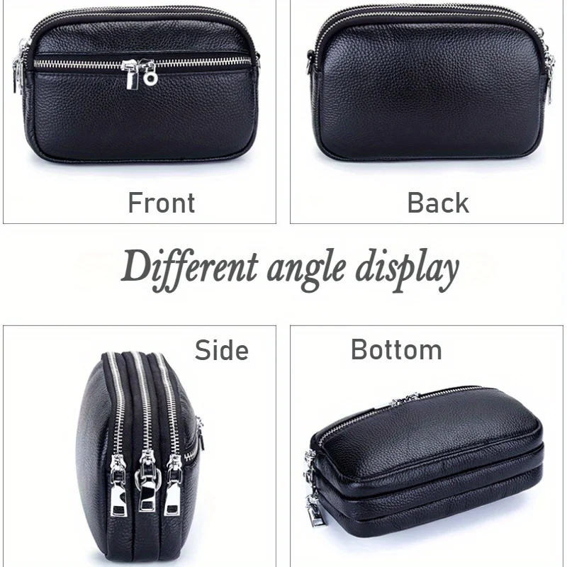 가죽 여성 가방, 새로운 패션 대용량 3층 지퍼 싱글 숄더 크로스바디 백, 다용도 캐주얼 스퀘어 백