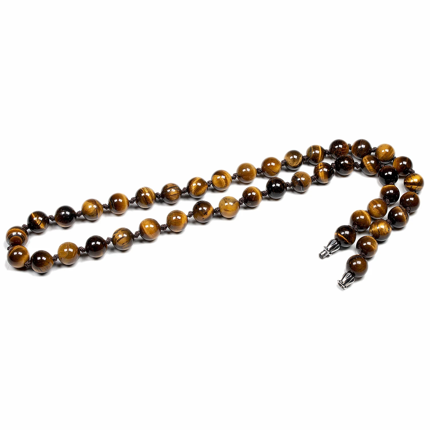 Natural 8mm Tiger Eye Stone Ball Beads Necklace For Women Handmade Knotted Men Classic Style Holiday Gifts Jewerly 18 Inch