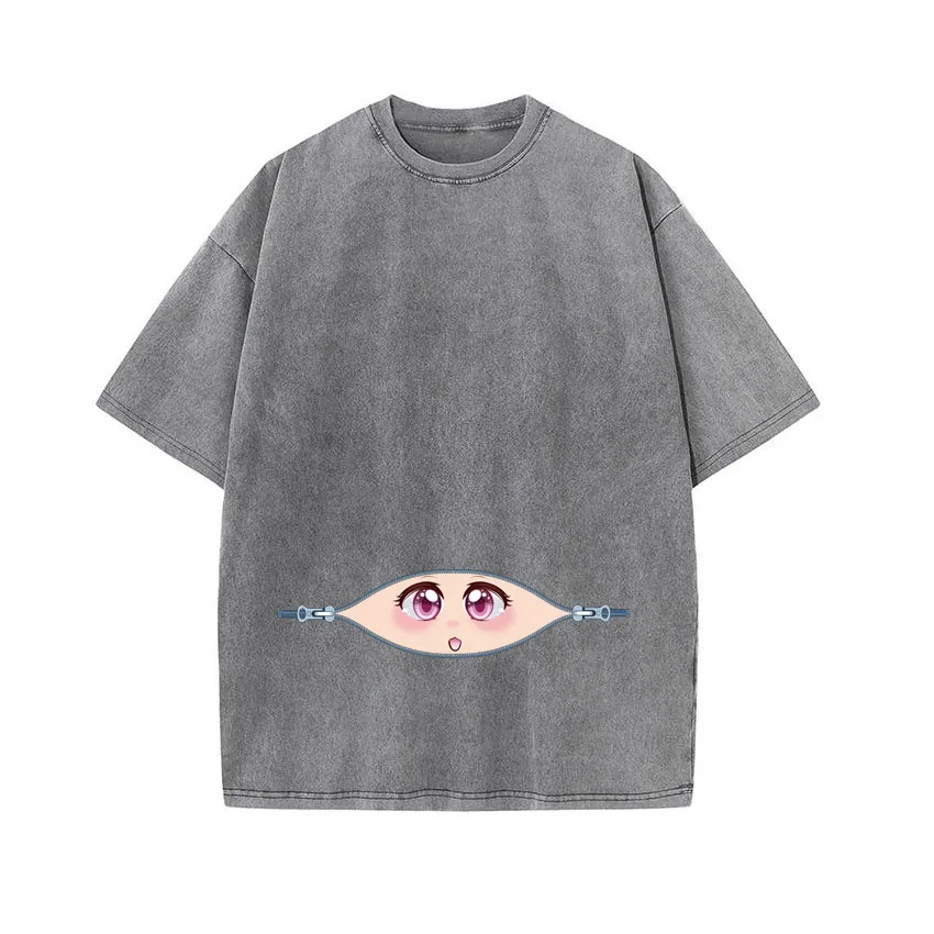 

Pregnancy Shirt Anime Baby Eye Mischievous expression Print O-Neck Short Sleeve T-shirt Maternity Tops Mom Washed Vintage Tshirt