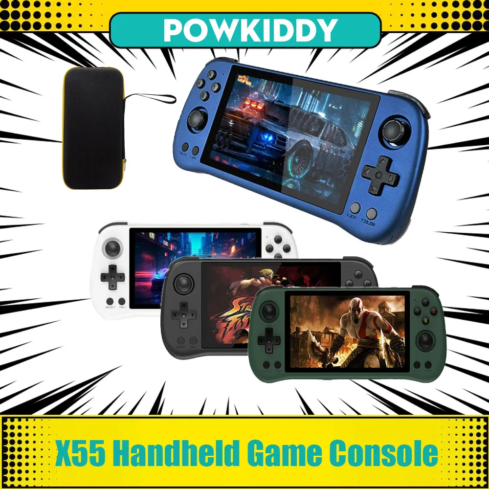 POWKIDDY X55 Portable Handheld Game Console 5.5 Inch 1280*720 IPS Screen 256GB Linux System Open-Source Retro Video Player Gifts