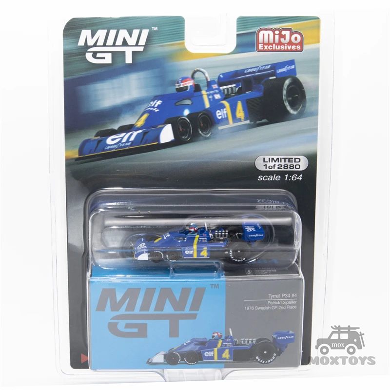 MINI GT Mijo Exclusives 1:64 Tyrrell P34 #3 Jody Scheckter / #4 Patrick Depailler 1976 Swedish GP Model Car