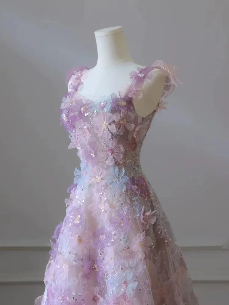 Imbracatura colorata di lusso per le donne primavera estate dolce abito da sposa 3d fiore pizzo ragazze abito da sera abito da sera