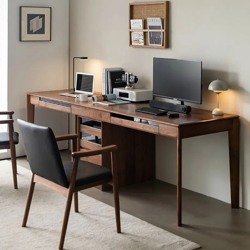 

North American black walnut solid wood double desk modern simple cherry wood multi-functional learning computer office