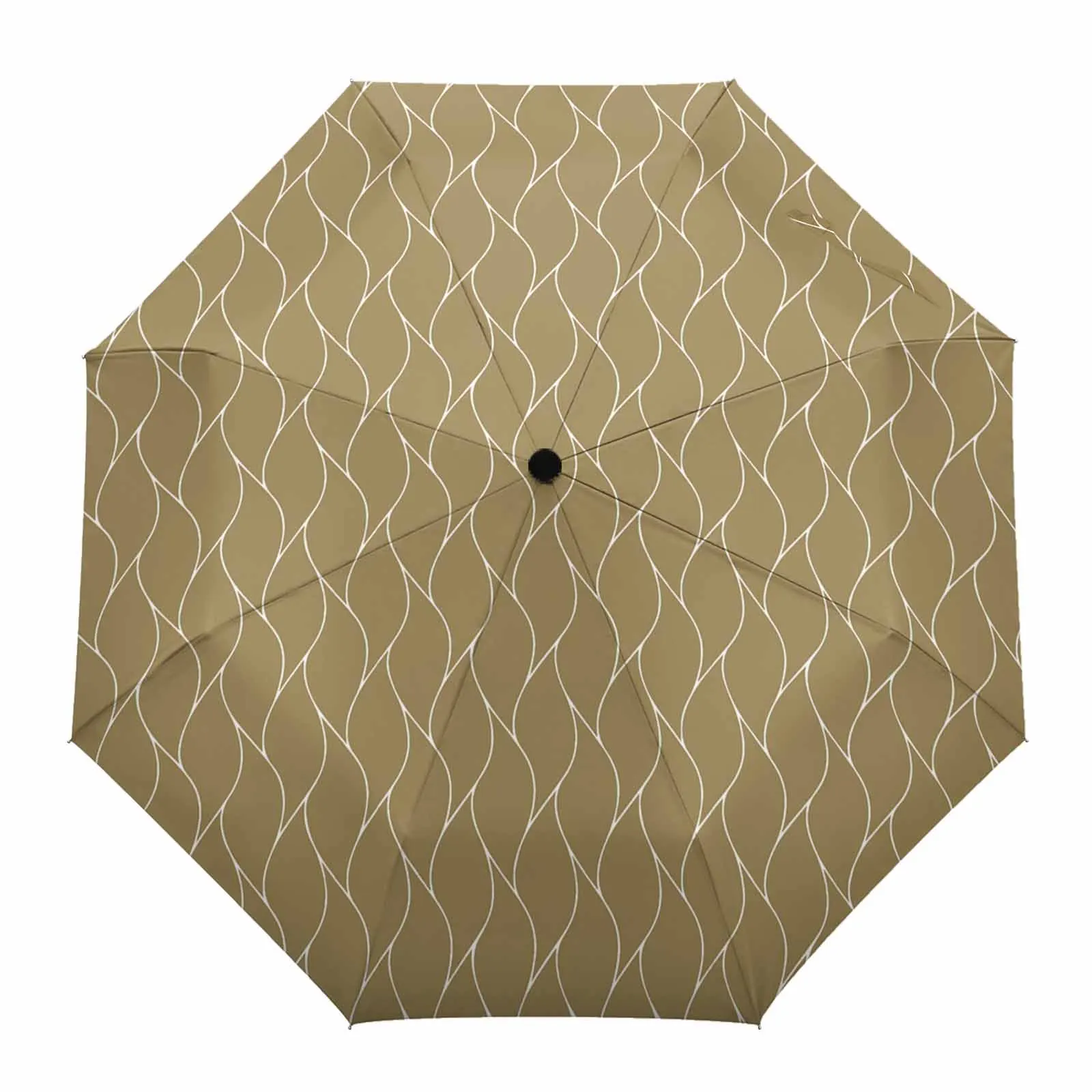 Khaki Long Wave Pattern Texture Flower Automatic Umbrella for Rain Foldable Parasol Umbrella Eight strand Outdoor Umbrellas