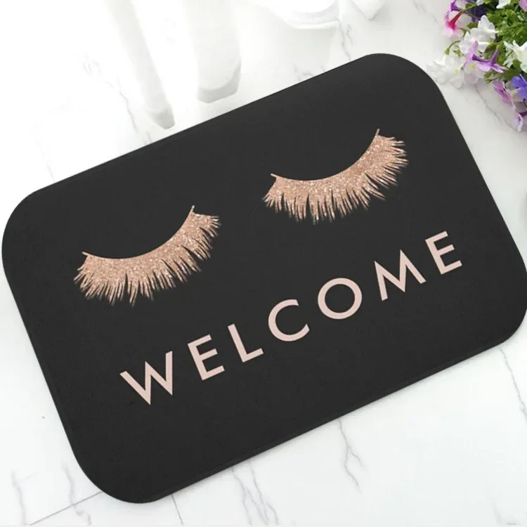 Fashion Rose Gold EyeLash Welcome Mat Bedroom Hallway Entrance Floor Mats Carpet for Living Room Soft Anti-slip Area Rug