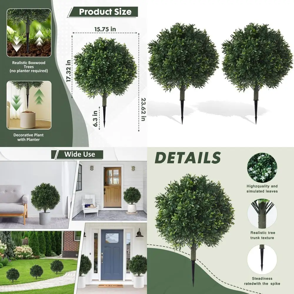 

24 устойчивых к ультрафиолетовому излучению шариковых деревьев из самшита, набор из 2 шт. с шипами для крыльца, сада и двора