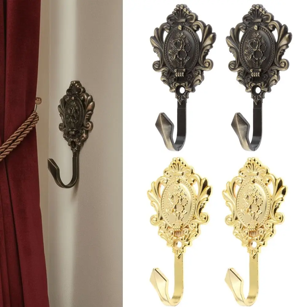 2Pcs Rose Pattern Drapery Curtain Holdbacks Zinc Alloy Vintage Style Tieback Hooks Cloth-hat Hook Curtain Drapery