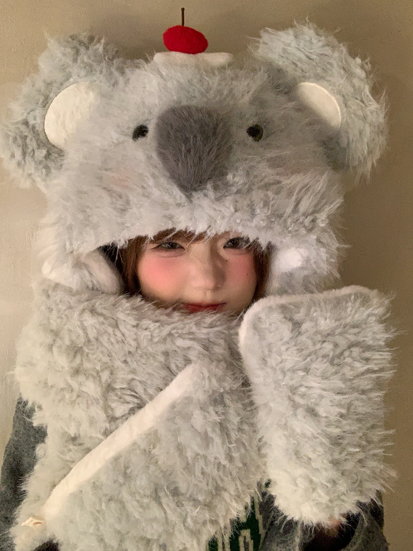 Cute Koala Plush Hat Scarf Gloves Integrated Women's Winter Thick Warm LeiFei Cap Cold Resistance Neck Protection Scarf