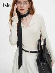 FSLE Autumn Knit Top 2025 New Pullover Casual Long Sleeve Sweater For Women V-Neck Slim Cotton Grey Pullover Beige Chi Topc