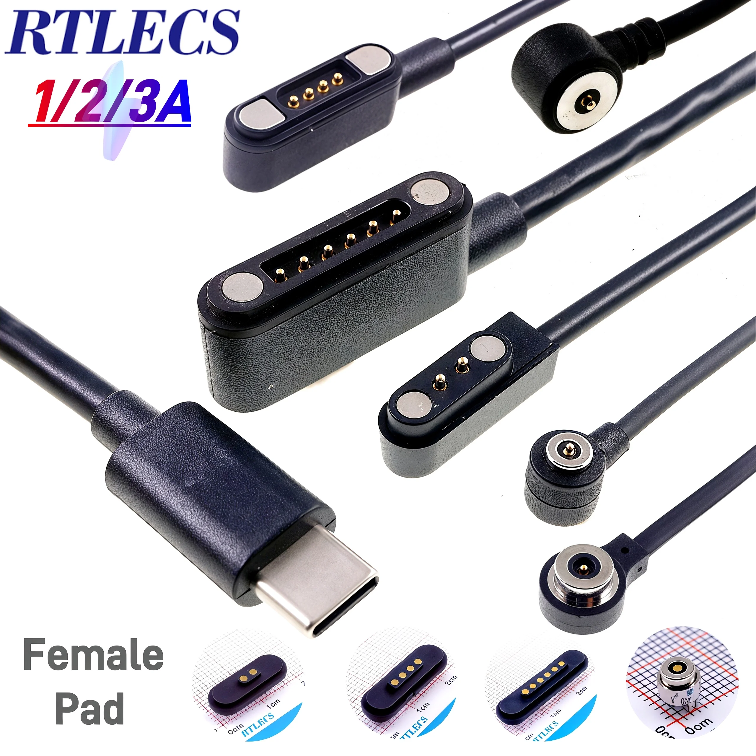 Magnetisches Pogo-Pin USB-C-Kabel Federbelasteter Typ-C 2 4 6 Positionen Steckverbinder Strom- und Datenübertragung für Smartwatch Schönheit & Gesundheit